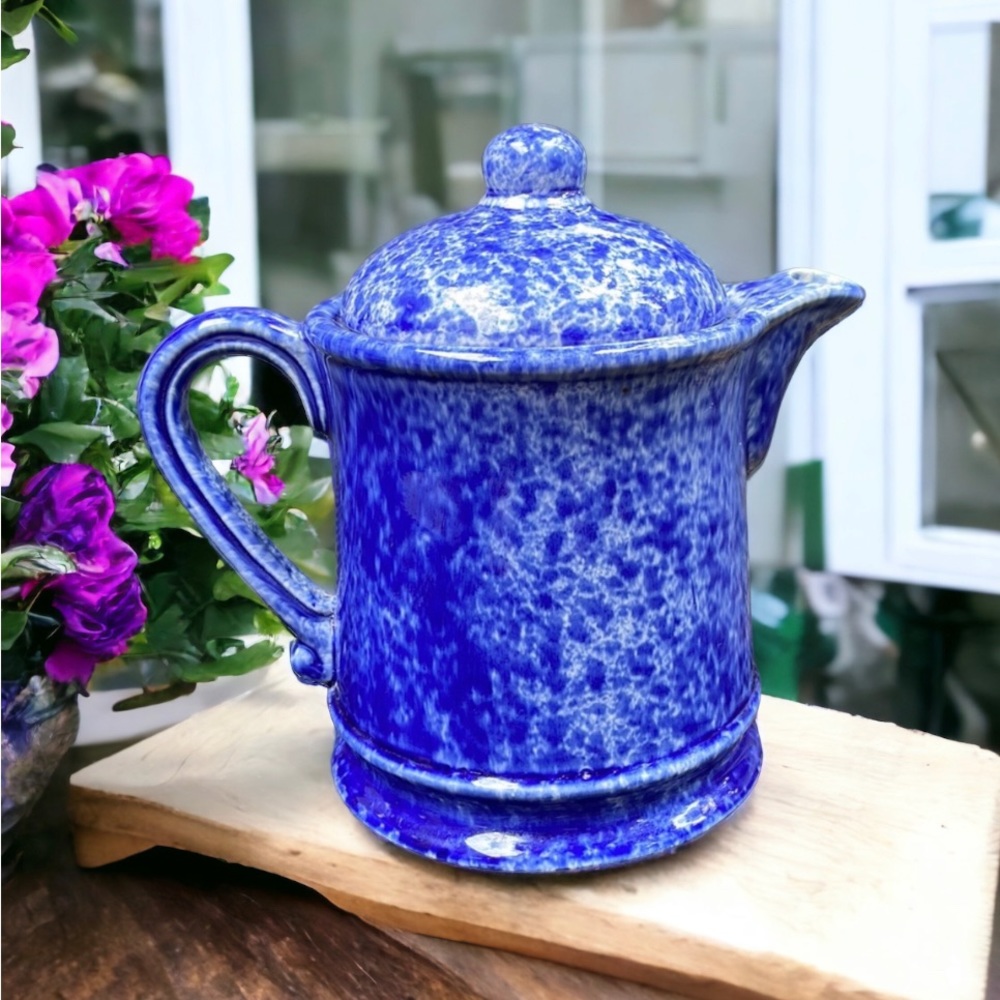 Stoneware Teapot Blue Vintage